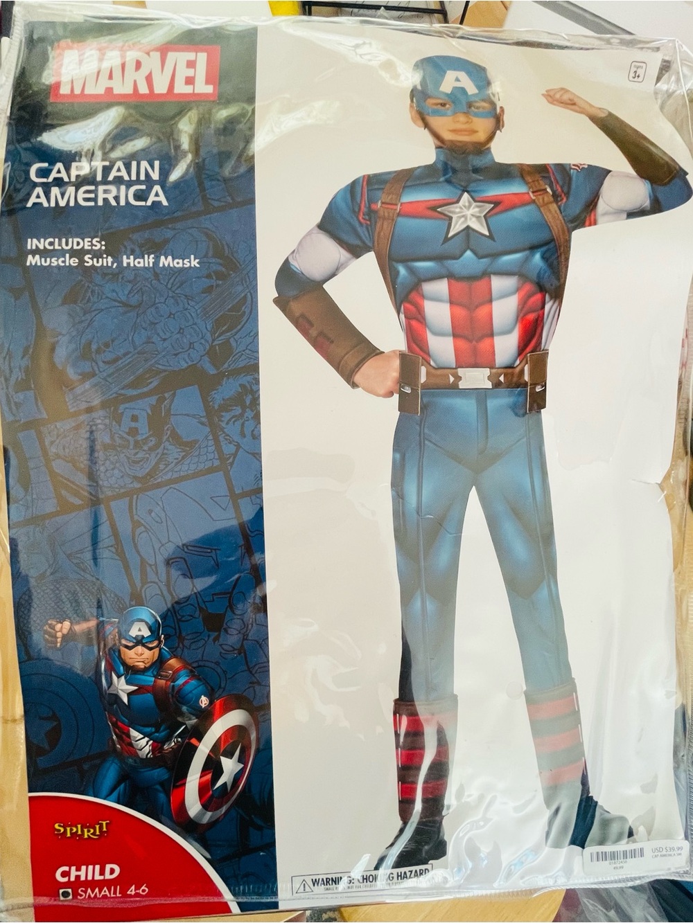 Spirit Halloween Kids Captain America Costume Small 4-6 Avengers Muscle Mask
